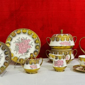China Dinner Set – Golden Floral Design (61 Pieces)