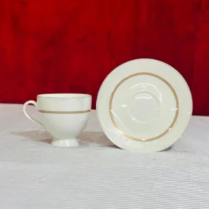 Classic White Cup and Saucer Set with Golden Border