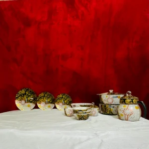 Luxury Black & Gold Floral Dinner Set – Elegant Ceramic Crockery