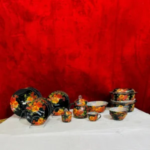 Luxury Black Floral Dinnerware & Tea Set – Elegant Plates, Bowls, Cups & Teapot