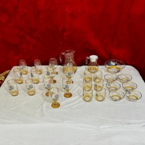 Glassware Set with Golden Floral Design – Jugs, Glasses & Bowls