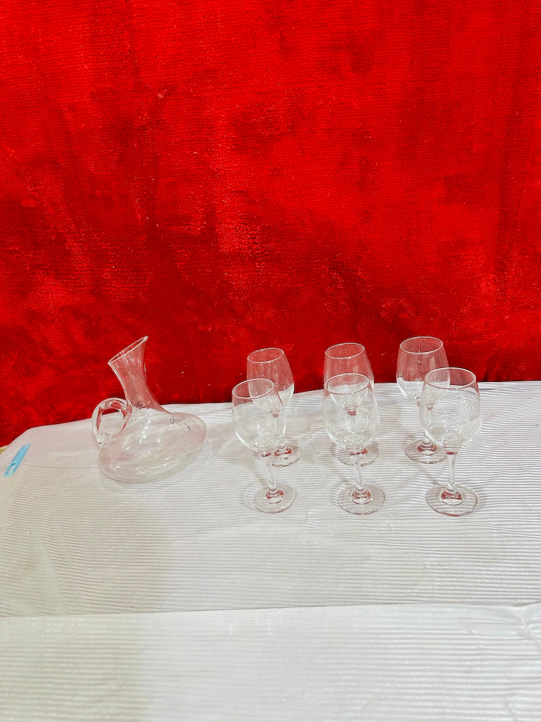 7-Piece Transparent Crystal Wine Set – Decanter & 6 Wine Glasses