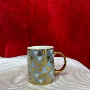 Luxury Ceramic Coffee Mug with Golden Geometric Design