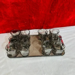 12 Piece Glass Tea Cup Set with Tray | Stylish Juice & Tea Glasses